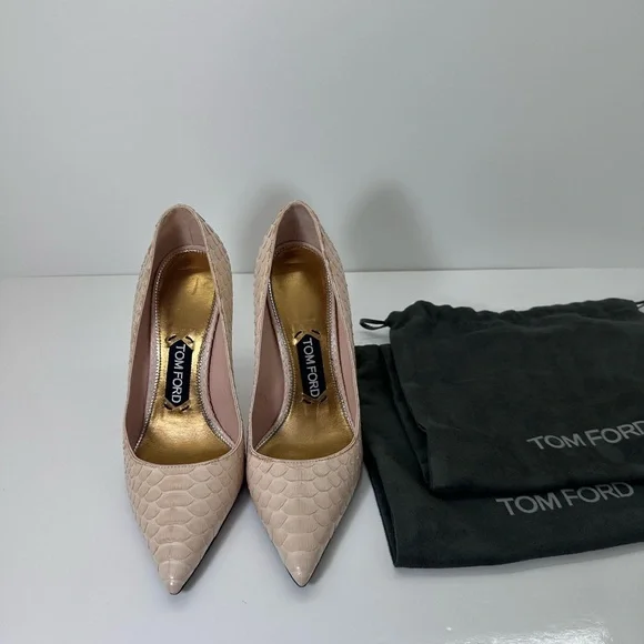 Tom Ford python Beige and Gold Textured Heels - Picture 3 of 7